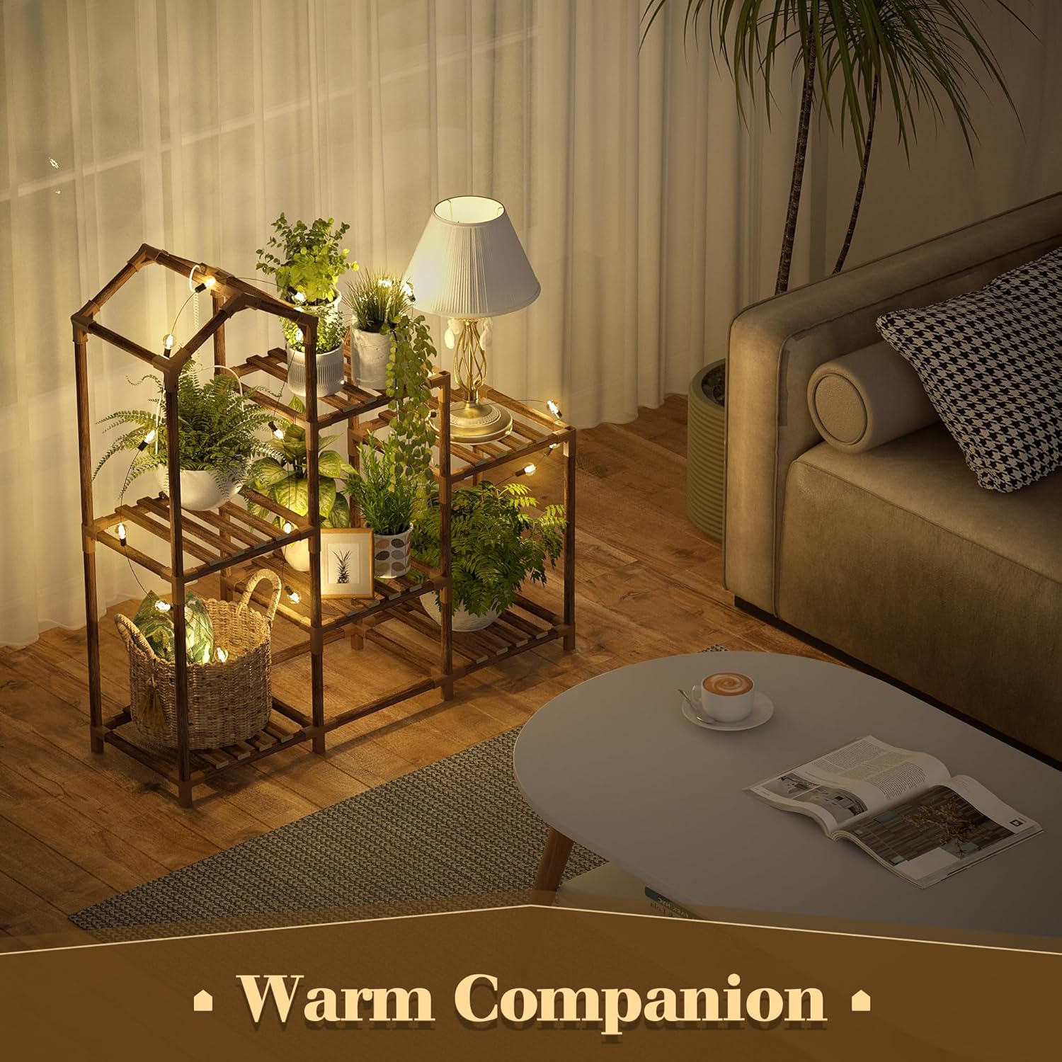 Tikea Plant Stand Indoor Outdoor Castle-shaped Plant Stand for Multiple Plants Wooden Plant Shelf Organizer Display Flowers Rack for Corner Living Room Balcony Patio (Model A 6 Tiers)