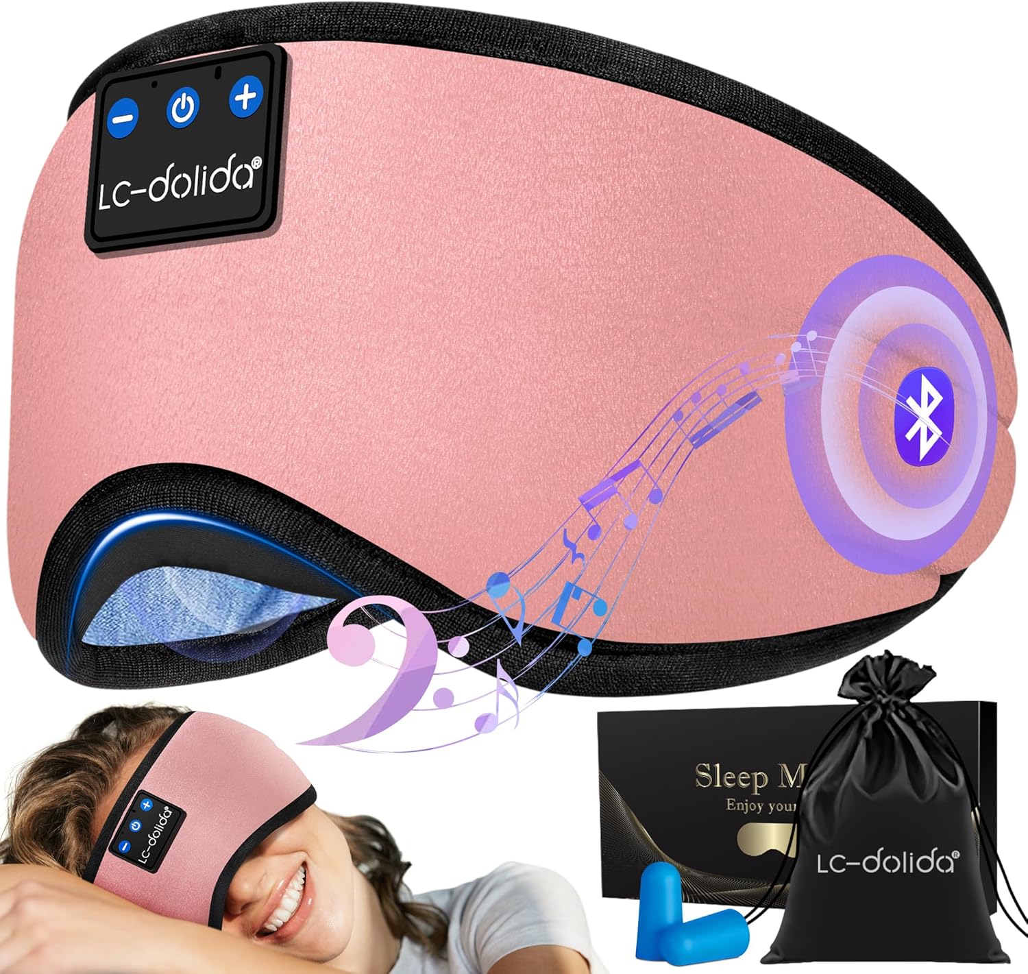 Sleep Headphones Bluetooth 5.4 Eye Mask Sleeping Headphones, Wireless Eye Mask Sleep Earbuds Built-in MIC Women Office Air Travel Cool Tech Gadgets Unique Gifts Pink
