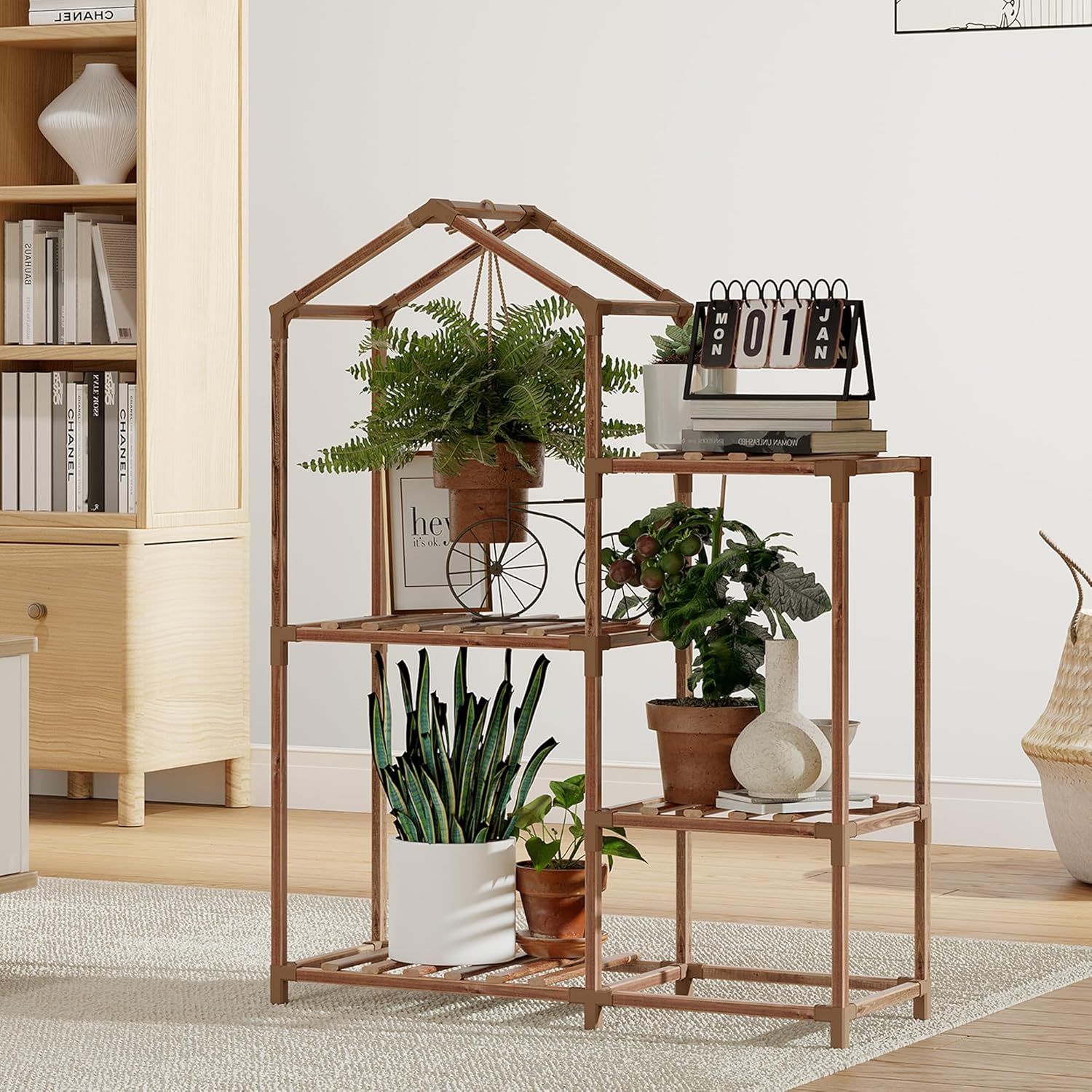 Tikea Plant Stand Indoor Outdoor Hexagonal Corner Plant Stand for Succulents Small Plants Wooden Plant Shelf 7 Tiered Creative DIY Flowers Stand Rack for Living Room Balcony Patio Window