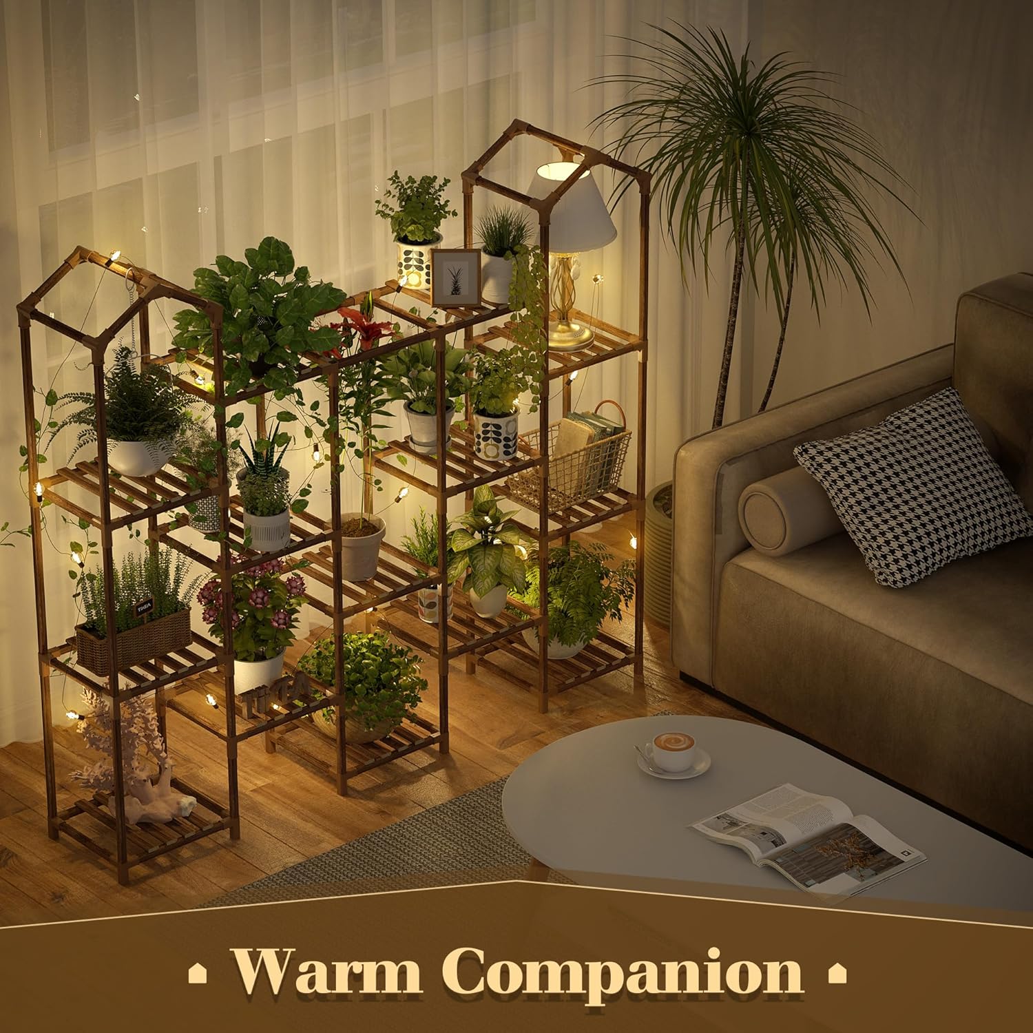 Tikea Large Plant Stand Indoor Outdoor Castle-shaped Plant Stand for Multiple Plants Wooden Plant Shelf Organizer Display Flowers Rack for Corner Living Room Patio Balcony (Model B 14 Tiers)