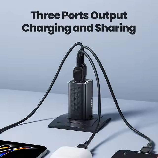 TOOCKI 65W GaN Fast Charger – 3 Port USB-C Wall Charger with 2 USB-C & 1 USB-A, PD/QC Fast Charging Power Adapter for MacBook, iPhone, iPad, Samsung, Switch & More