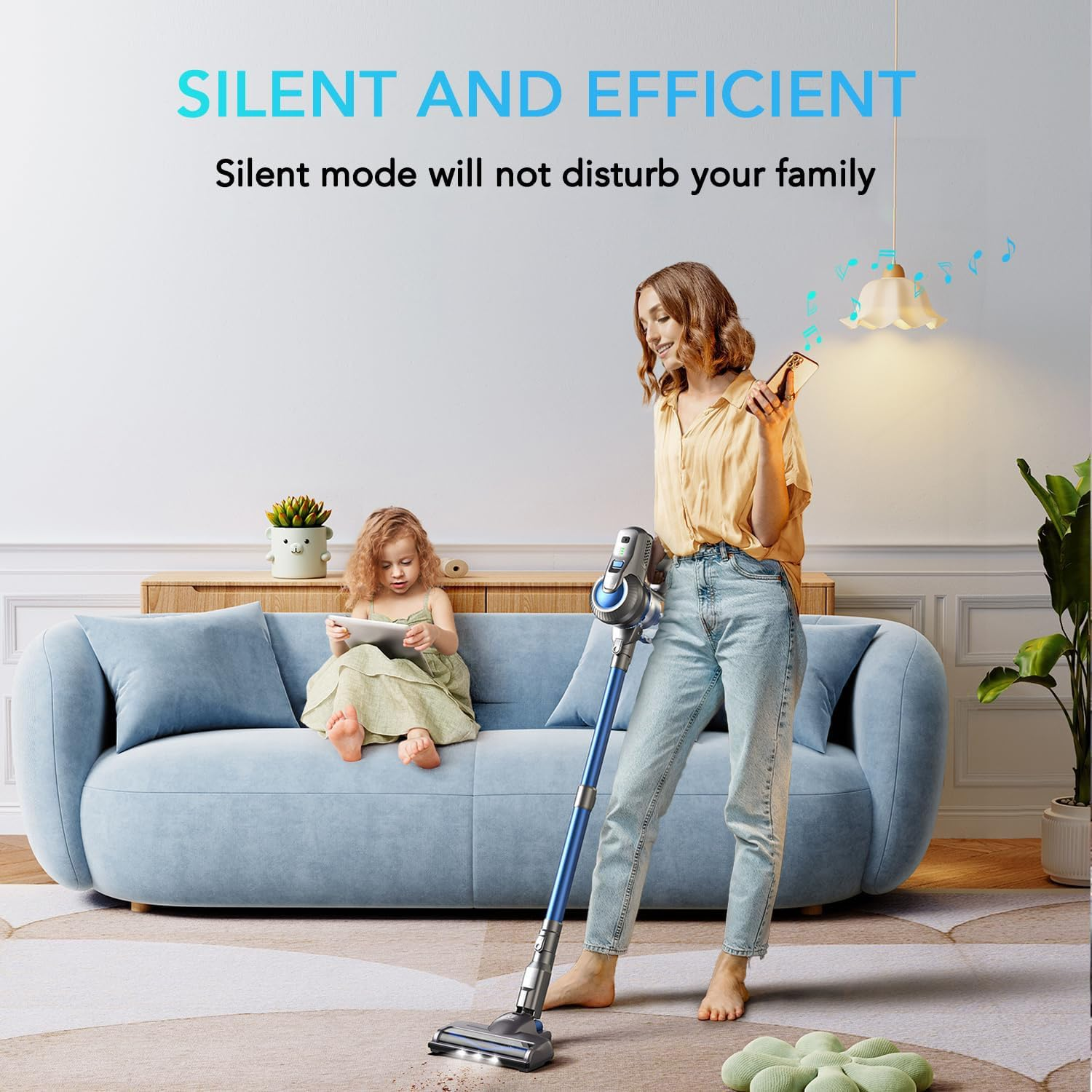Greenote Cordless Vacuum Cleaner, 6 in 1 Lightweight Vacuum Cleaners, 22KPA 200W Stick Vacuum Cleaner Self-Standing Aspirateur with LED Floor Brush Cordless Vacuums for Hardwood, Floor Carpet