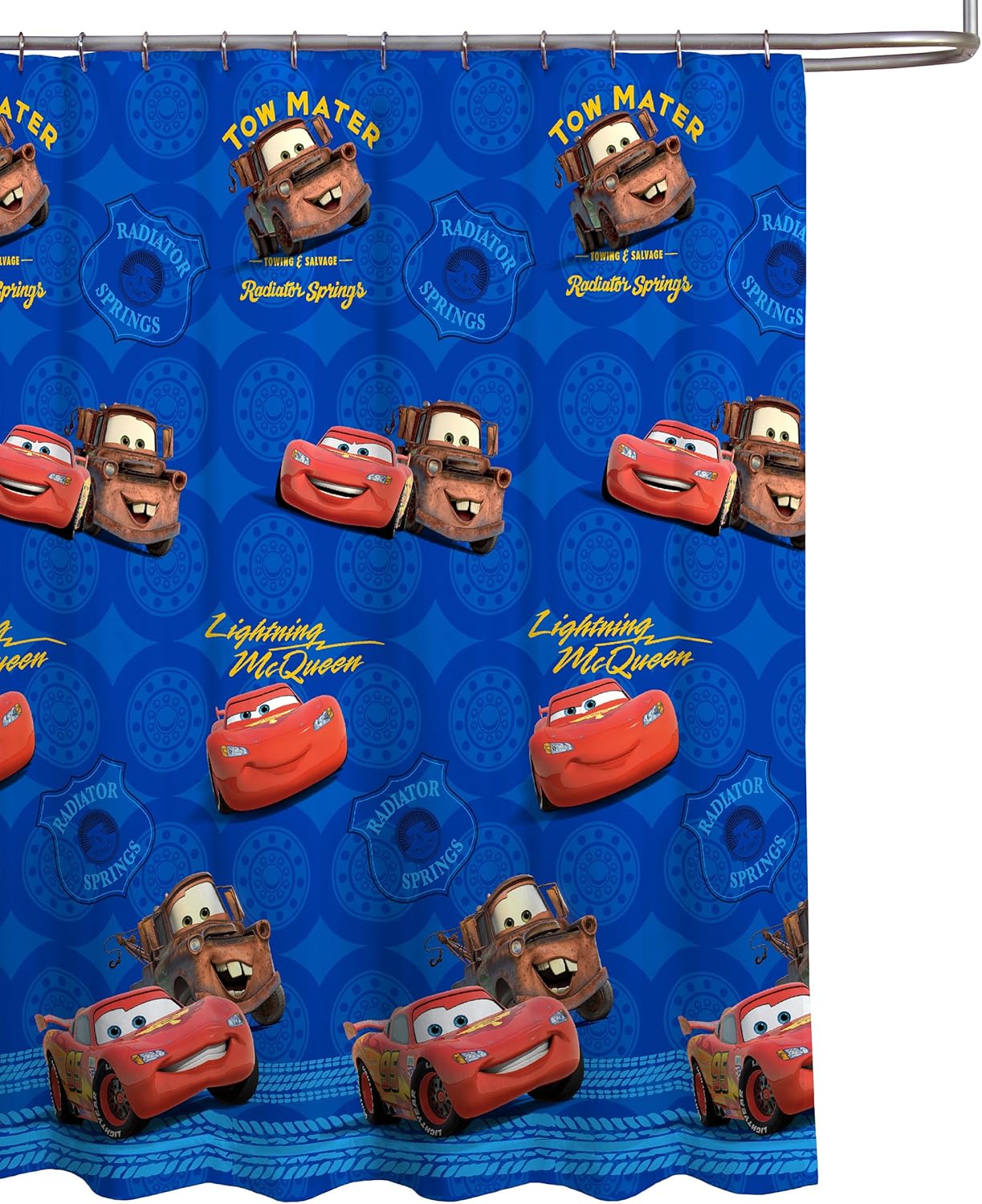 Disney Pixar Cars Shower Curtain – Lightning McQueen & Mater Kids Bathroom Curtain, Washable Microfiber, Waterproof