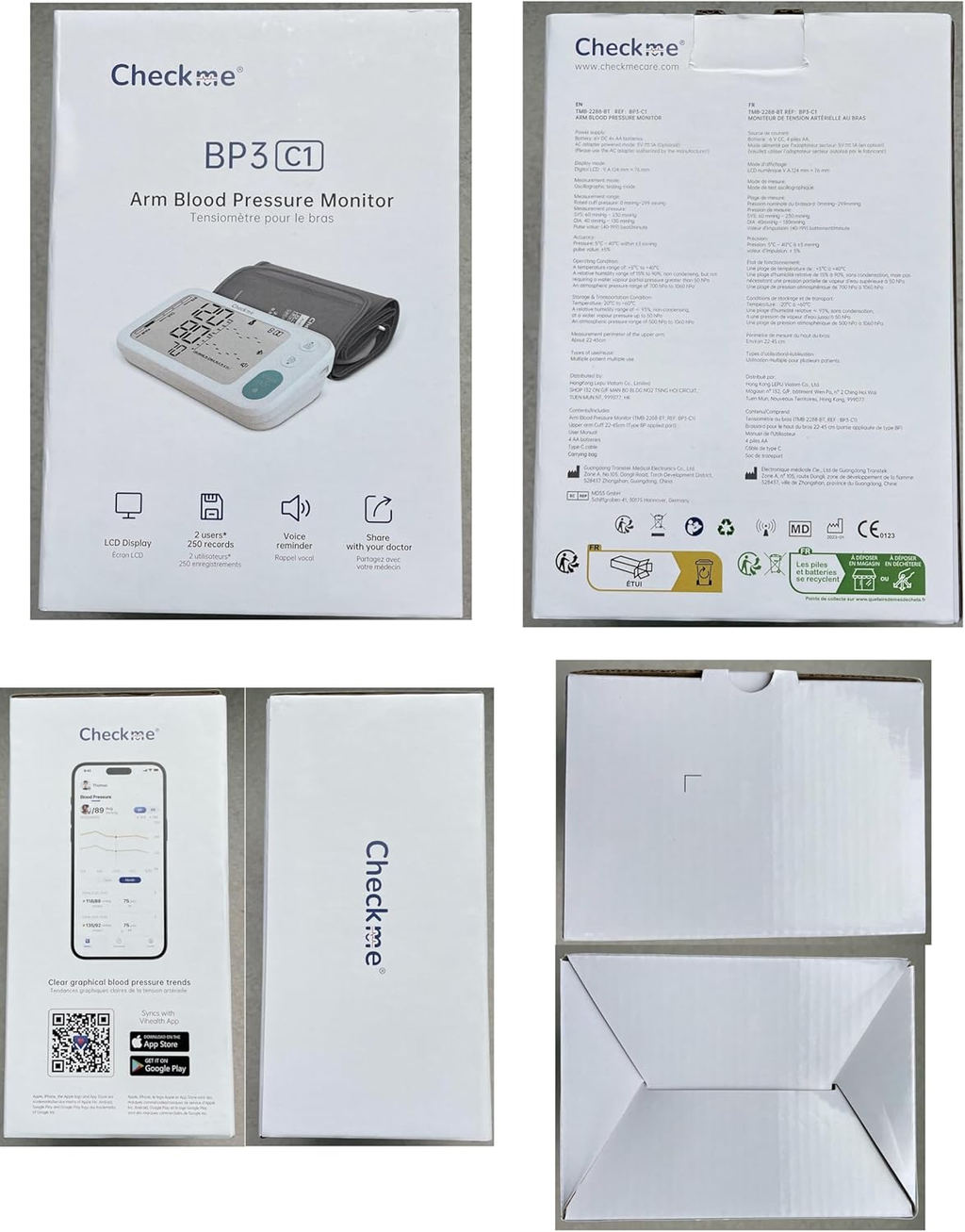 Checkme Blood Pressure Machine for Home Use include Pregnant Women & Diabetics, Bluetooth BP Monitor Arm Cuff XL 22-45cm, Large Screen w Dual Display, 500 Storage Total, Voice Broadcast, Work with APP