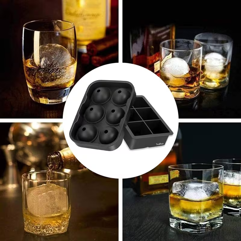 Large Ice Cube Tray Set with Lid – Sphere & Square Ice Ball Mold for Whiskey, Cocktails & Drinks (BPA Free Silicone Ice Mold)