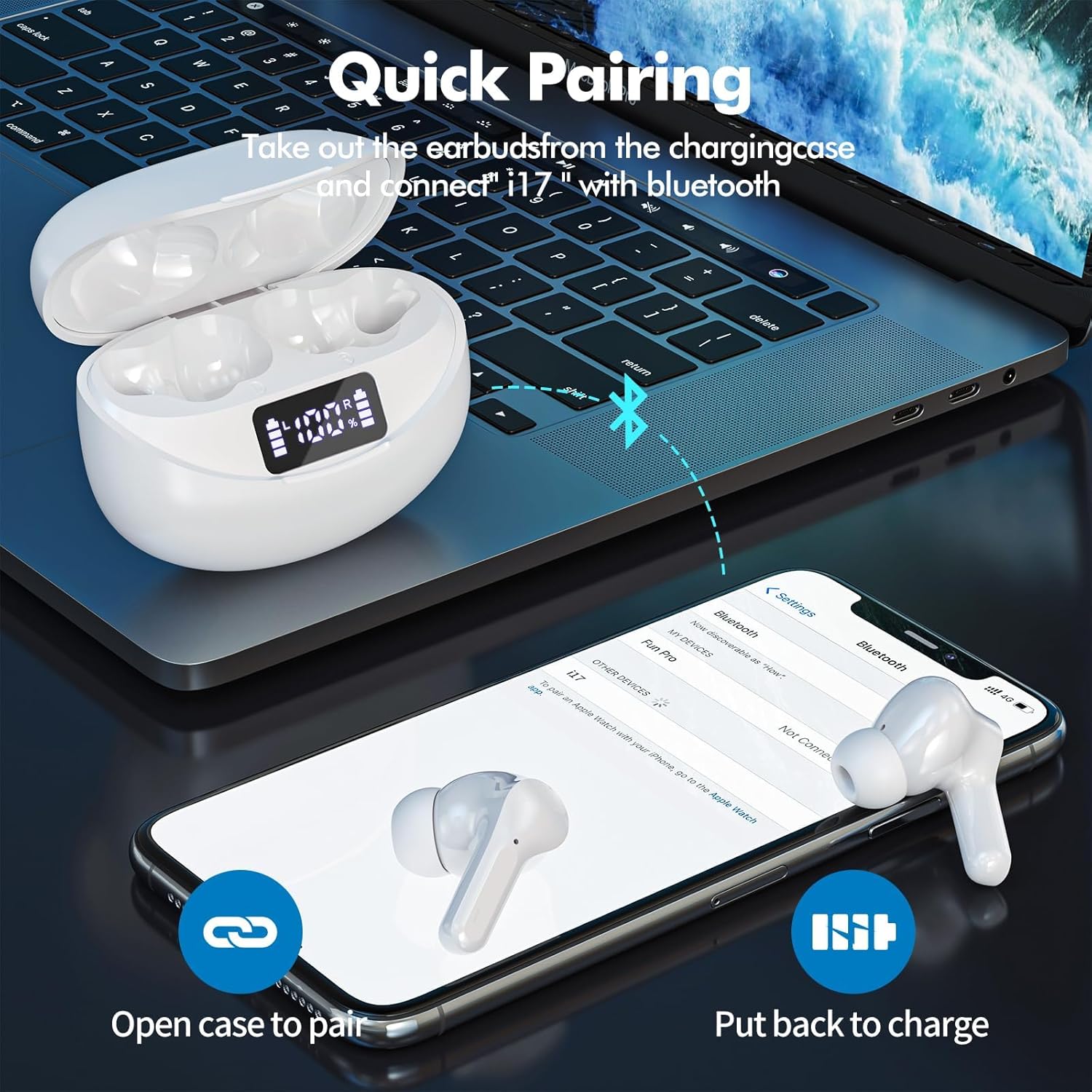 Wireless Bluetooth Earbuds with LED Display Charging Case – True Wireless Stereo Headphones for Gym, Sports & Daily Use