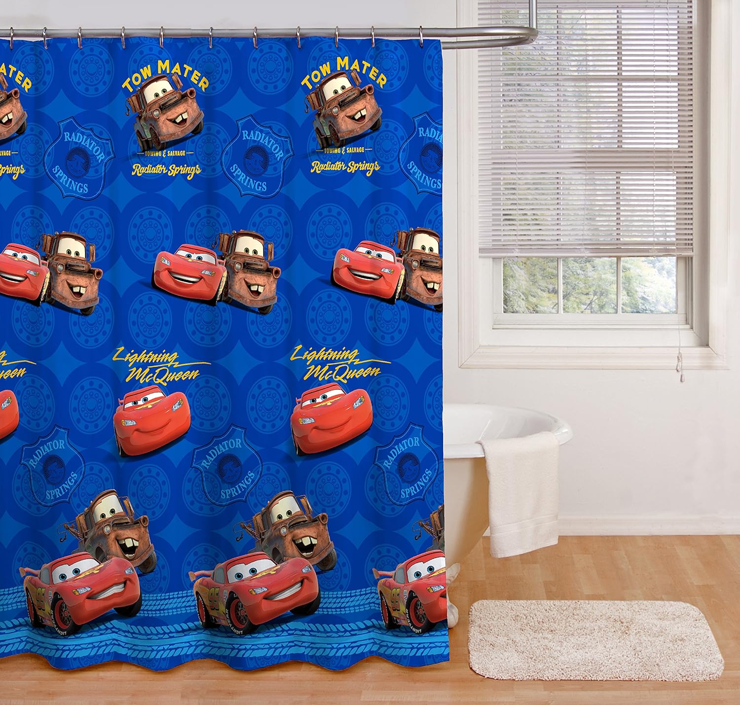 Disney Pixar Cars Shower Curtain – Lightning McQueen & Mater Kids Bathroom Curtain, Washable Microfiber, Waterproof