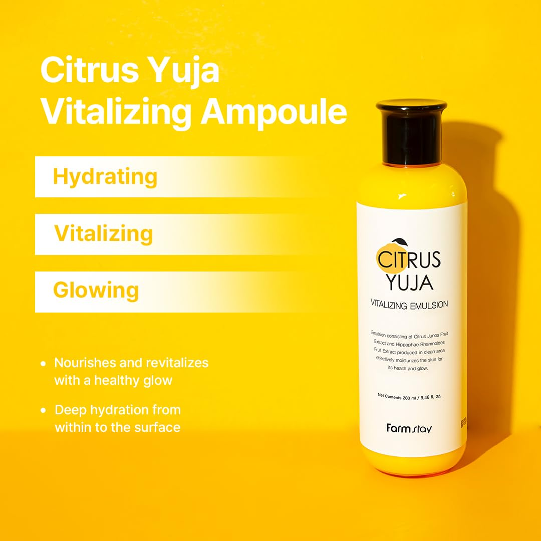 FARMSTAY Citrus Yuja Vitalizing Emulsion – Vitamin C Face Moisturizer for Dry & Sensitive Skin, Dark Spot Correcting, Deep Hydrating for Glowing Skin, Korean Skin care, for Women & Men, 9.46 fl. oz.