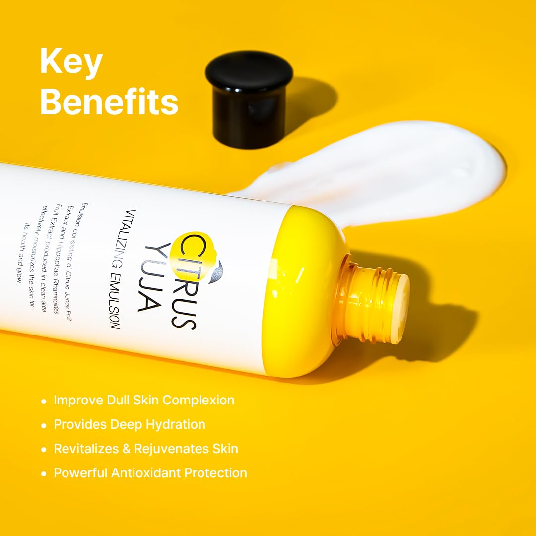 FARMSTAY Citrus Yuja Vitalizing Emulsion – Vitamin C Face Moisturizer for Dry & Sensitive Skin, Dark Spot Correcting, Deep Hydrating for Glowing Skin, Korean Skin care, for Women & Men, 9.46 fl. oz.