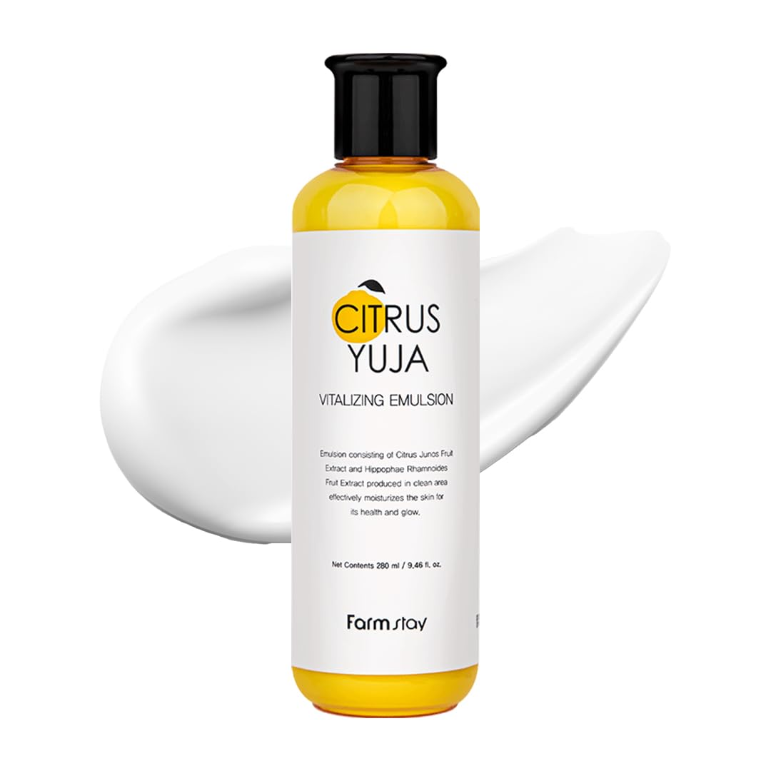 FARMSTAY Citrus Yuja Vitalizing Emulsion – Vitamin C Face Moisturizer for Dry & Sensitive Skin, Dark Spot Correcting, Deep Hydrating for Glowing Skin, Korean Skin care, for Women & Men, 9.46 fl. oz.