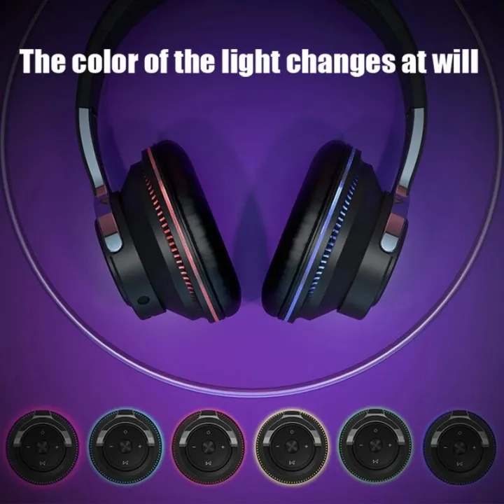 Bluetooth Headphones Head-mounted Noise Reduction Wireless Headset for Phones PC Gaming Headsets Heavy Bass Colorful LED Lights
