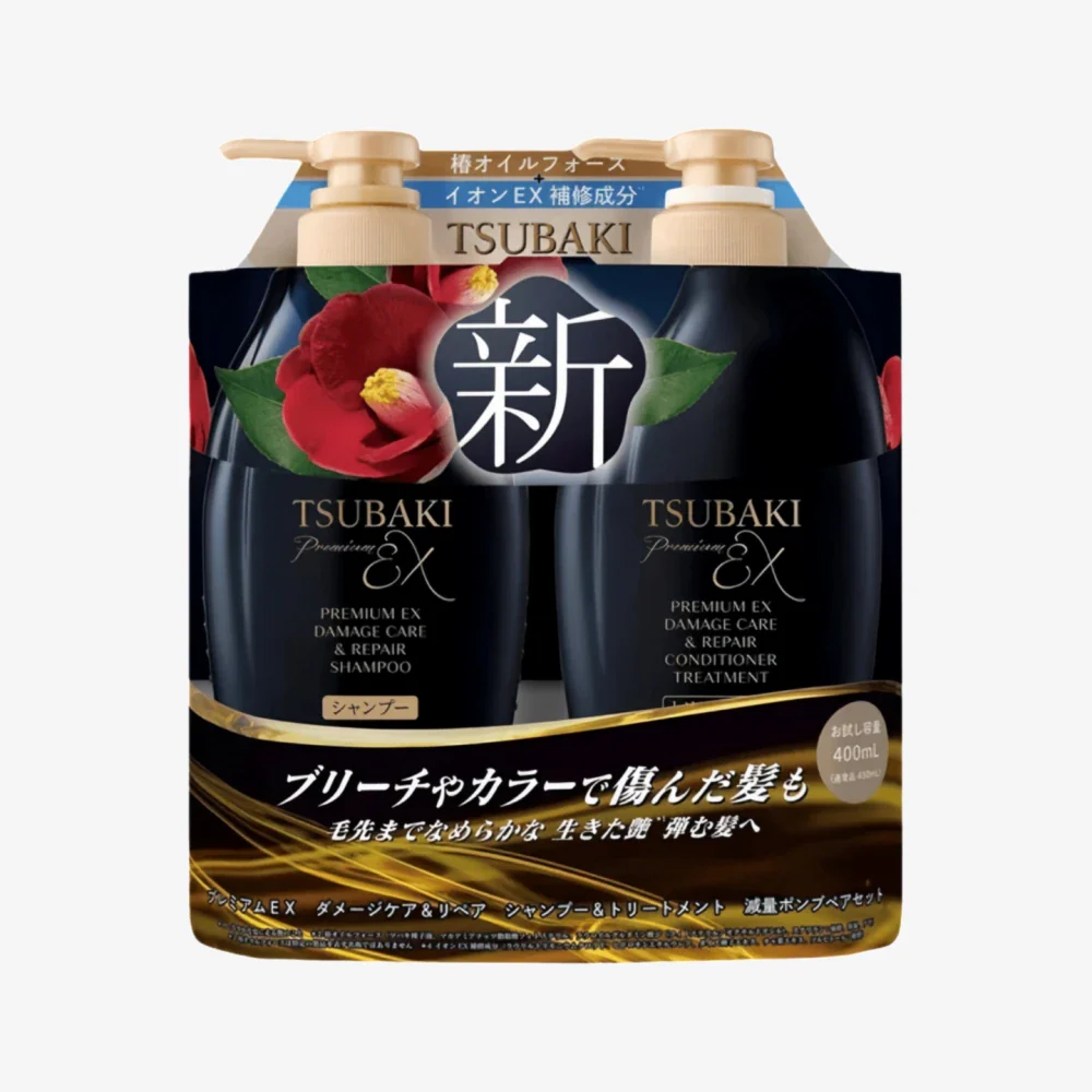 TSUBAKI Premium EX Damage Care & Repair Shampoo + Conditioner Set – Japanese Camellia Oil Hair Repair System 400ml x2