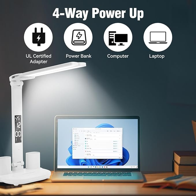 LAVI Rechargeable lamp with Dual Tumbler Clock with Temperature & Date Double Lamp Heads Phone Stand Function 2000 mAh Battery for Study/Office Work