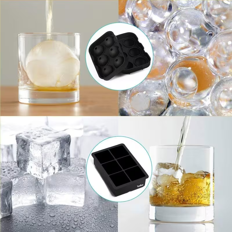 Large Ice Cube Tray Set with Lid – Sphere & Square Ice Ball Mold for Whiskey, Cocktails & Drinks (BPA Free Silicone Ice Mold)