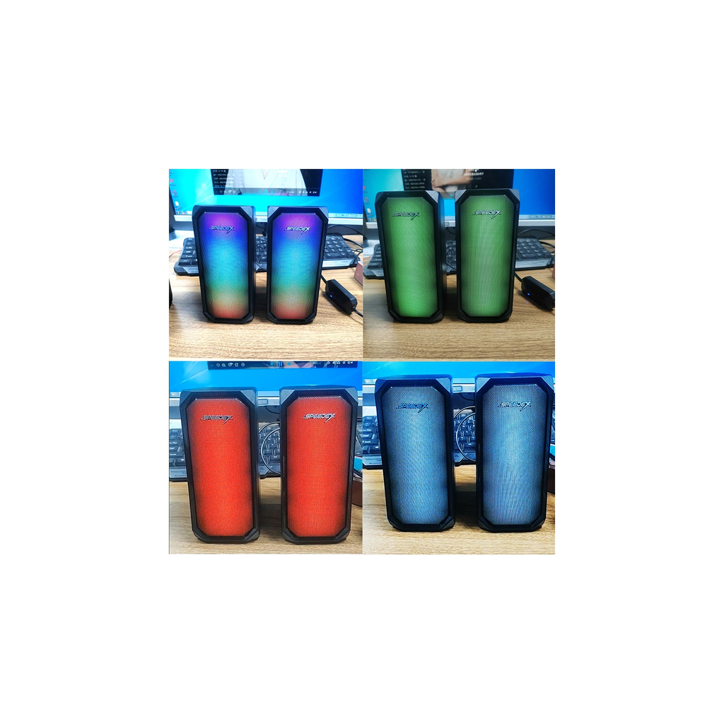 Speedex ES514 Dual-Mode 3.5mm Aux + Bluetooth Wireless 2.0pcs Multimedia RGB Lighting,USB Powered gaming Speaker_Black