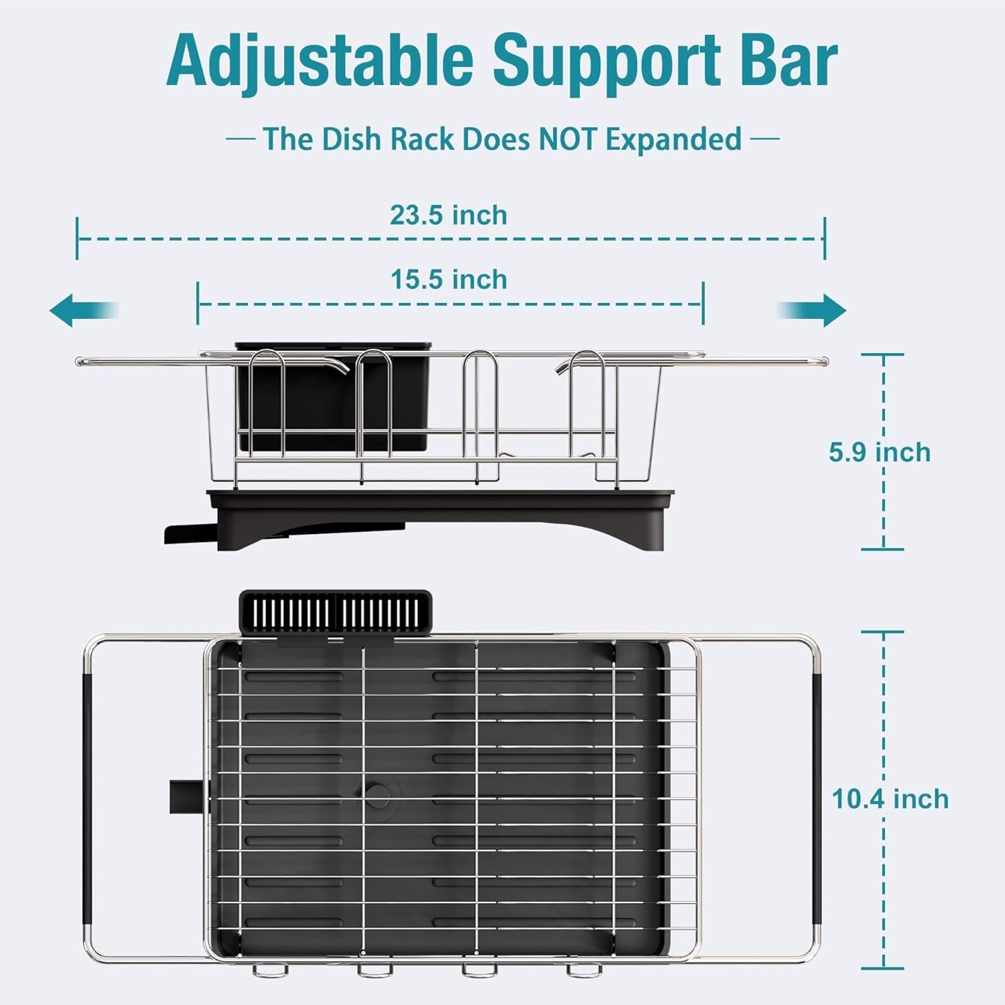 Adjustable Sink Dish Drying Rack – Over Sink & Countertop Dish Drainer with Automatic Drainage for Kitchen