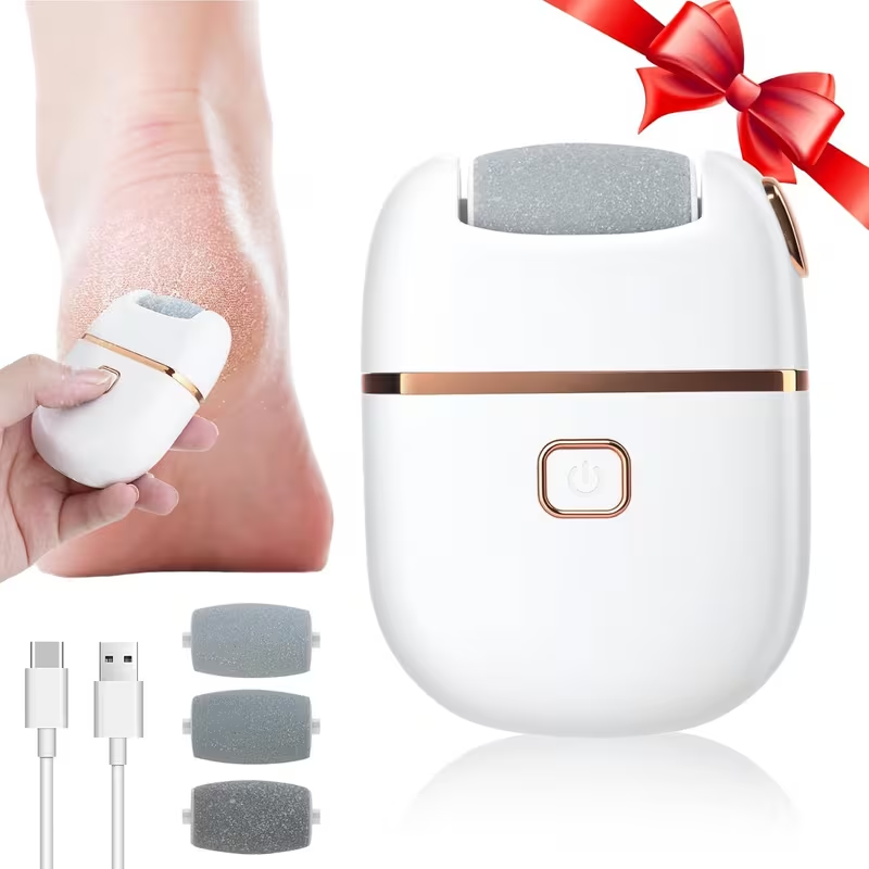 Electric Foot Callus Remover, Callus Remover for Feet, Pedicure Tools for Feet Rechargeable Waterproof, Waterproof, 2 Speeds, 3 Grinding Head Replacement Set - White