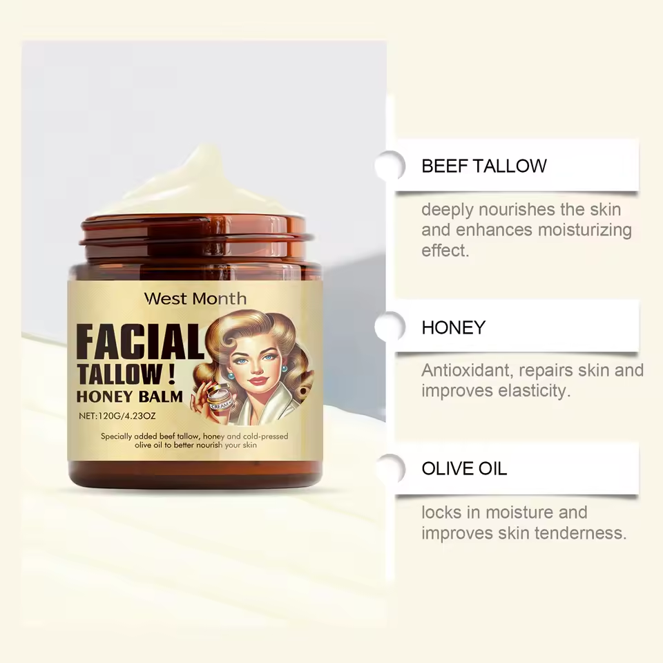 West Month Beef Tallow Honey Face Cream Hydration Moisturizing Long Last Repair Skin Care Brighten Skin Tone Lighten Dark Spots