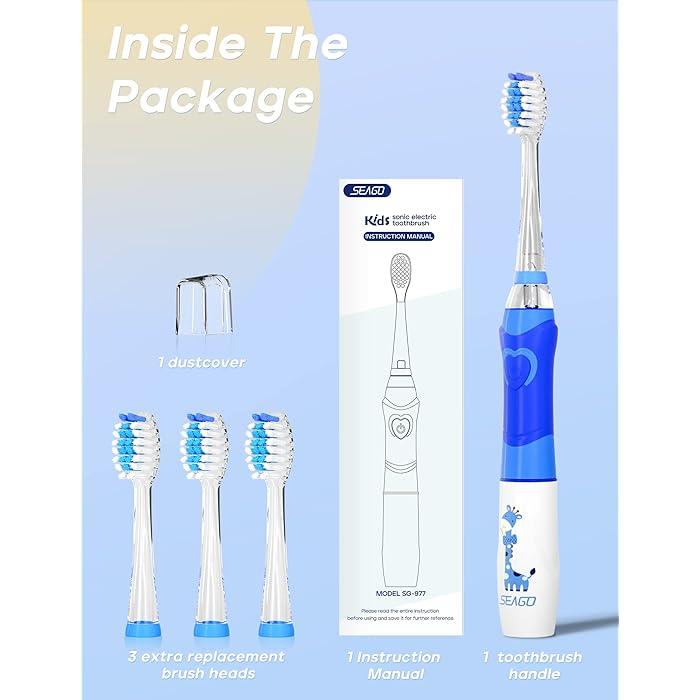 SEAGO Kids Electric Toothbrush with LED Rainbow Light