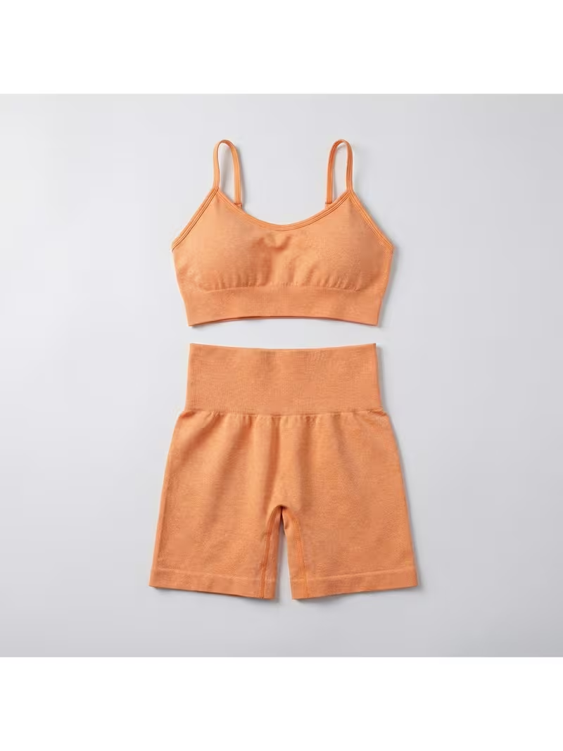 Women’s Seamless Workout Set – 2 Piece High Waist Yoga Shorts & Sports Bra Activewear Gym Outfit