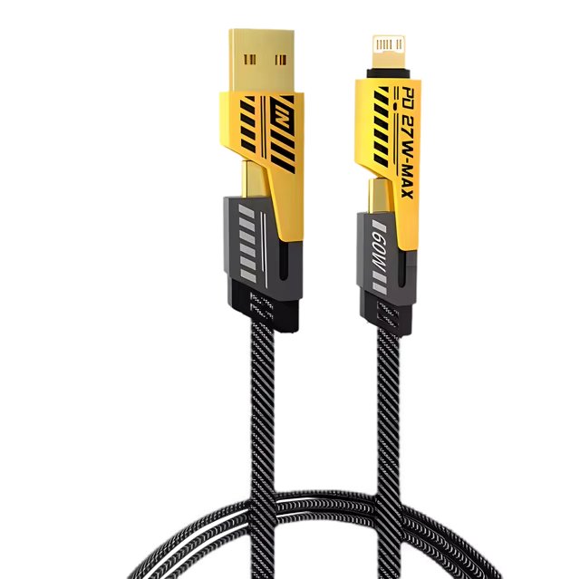 4-in-1 Fast Charging Cable 1m – PD 27W / 65W Multi Charging Cable with USB-A, USB-C & Lightning Connectors