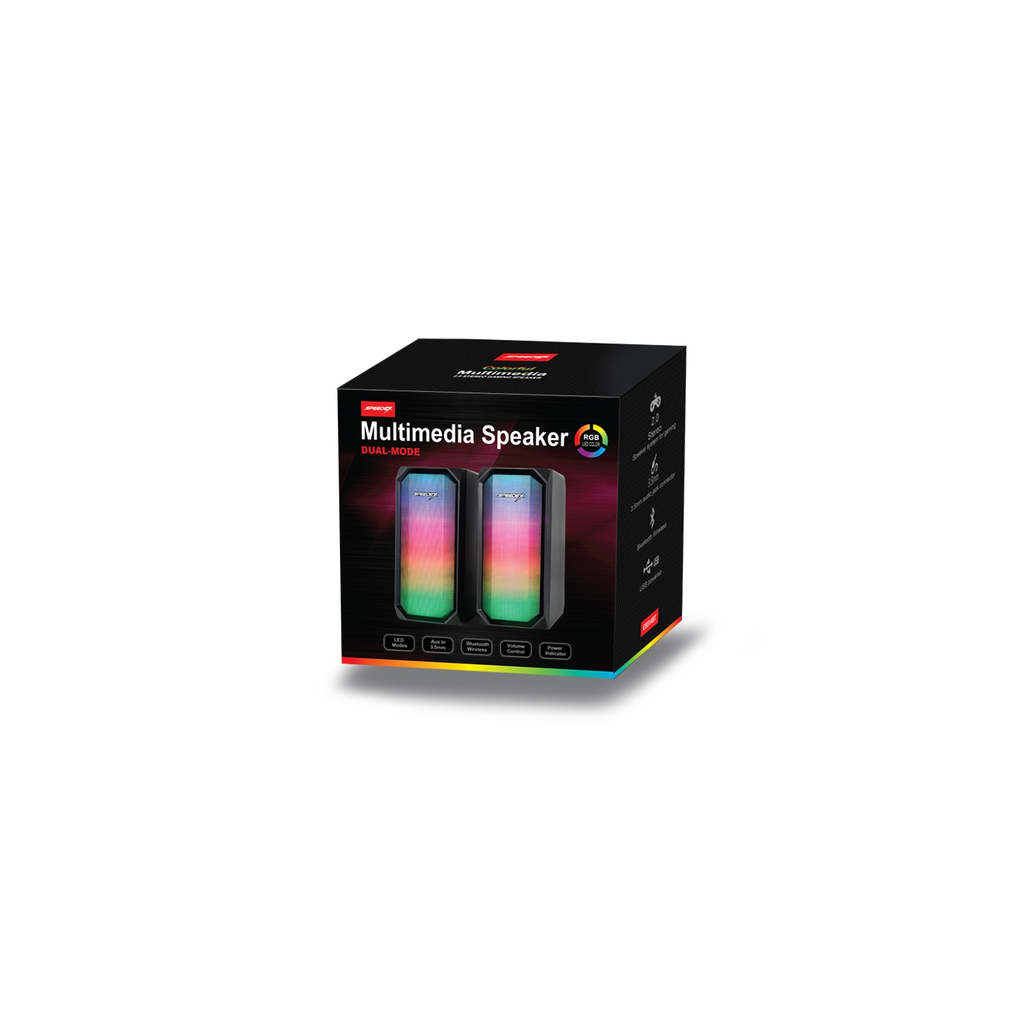 Speedex ES514 Dual-Mode 3.5mm Aux + Bluetooth Wireless 2.0pcs Multimedia RGB Lighting,USB Powered gaming Speaker_Black