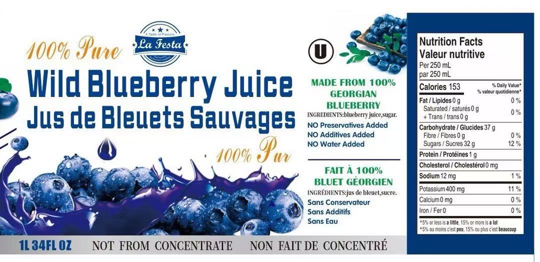 La Festa 100% Natural Wild Blueberry Juice – 330ml Travel Size