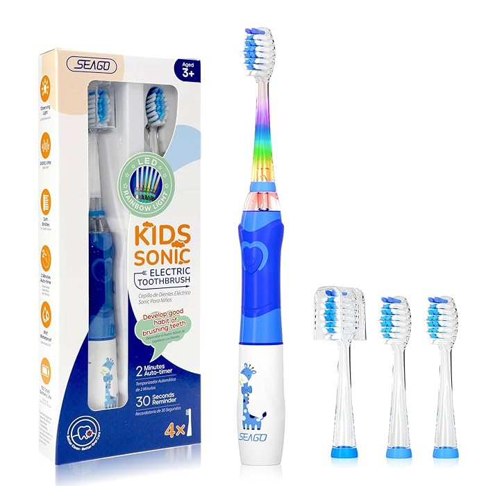 SEAGO Kids Electric Toothbrush with LED Rainbow Light